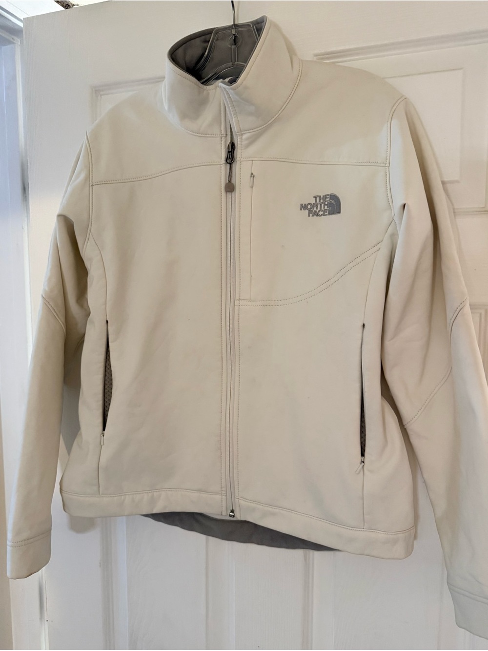 North Face Apex Jacket Womens Large White Ivory Full Zip Bionic Softshell Coat